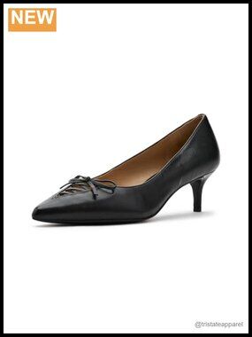 Lace-Up Nappa Leather Kitten Heel Pumps Bow Detail Semi Formal Evening